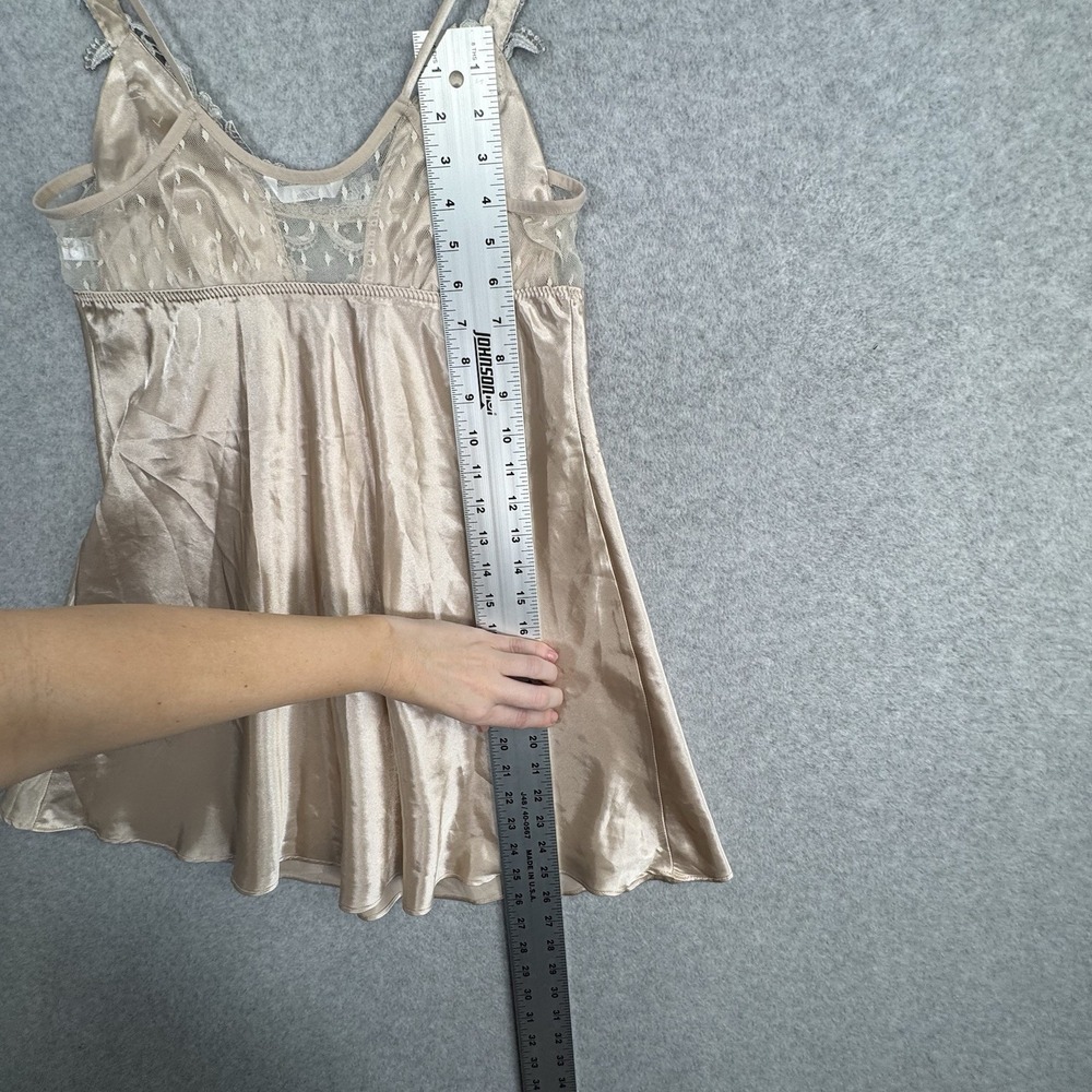 Flora Champagne Satin Chemise Slip Dress Size M Lace Trim V-Neck Babydoll Fairy - Picture 11 of 11